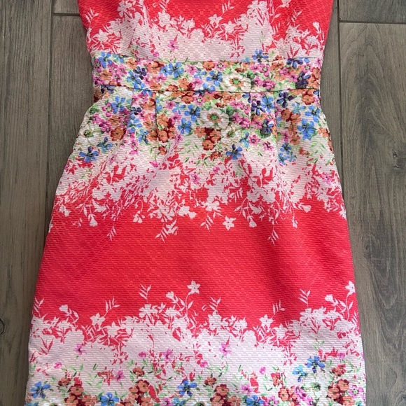 Tahari Coral and Multicolor Floral Midi Dress - Picture 1 of 11